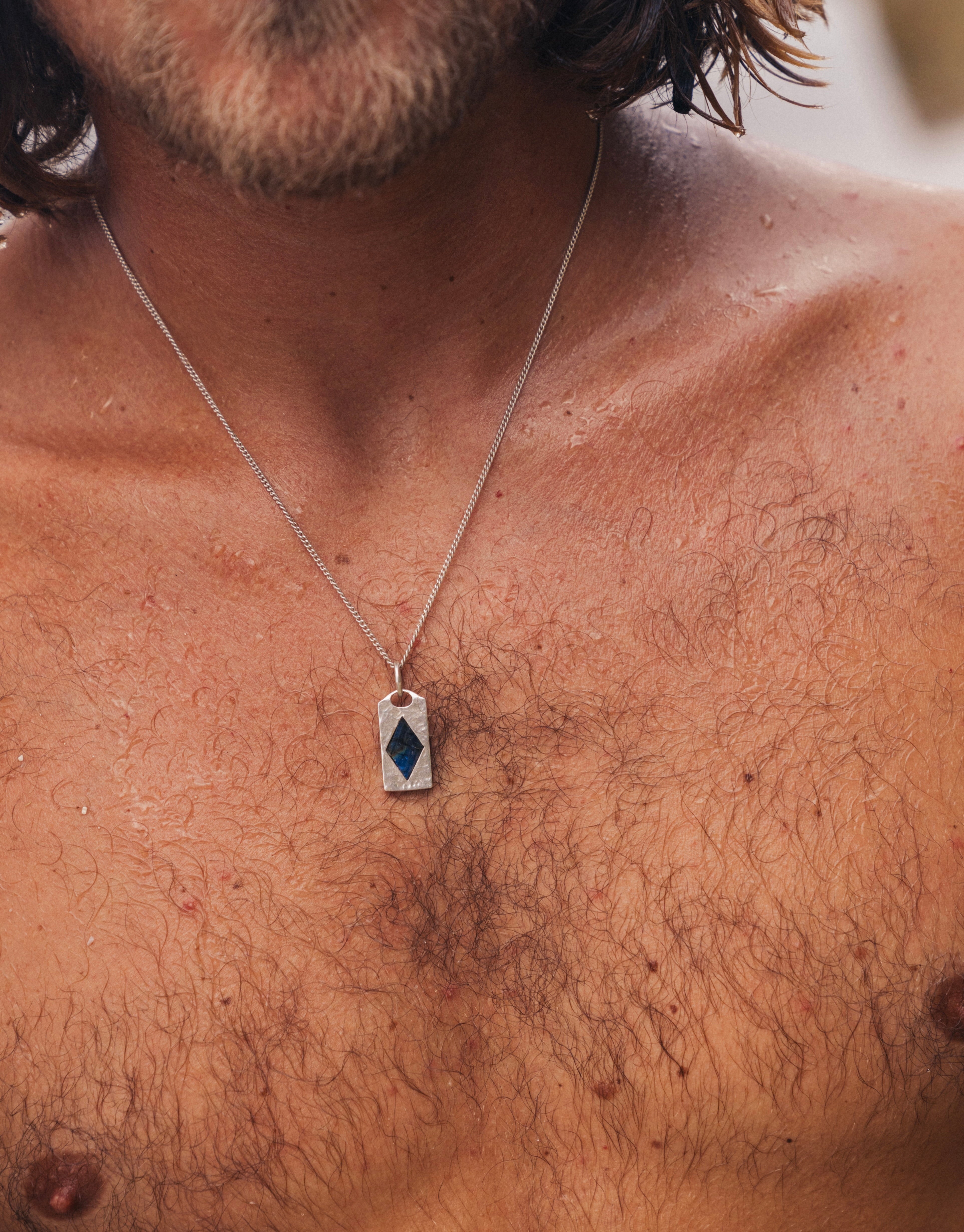 Diamond Labradorite 925 silver pendant worn